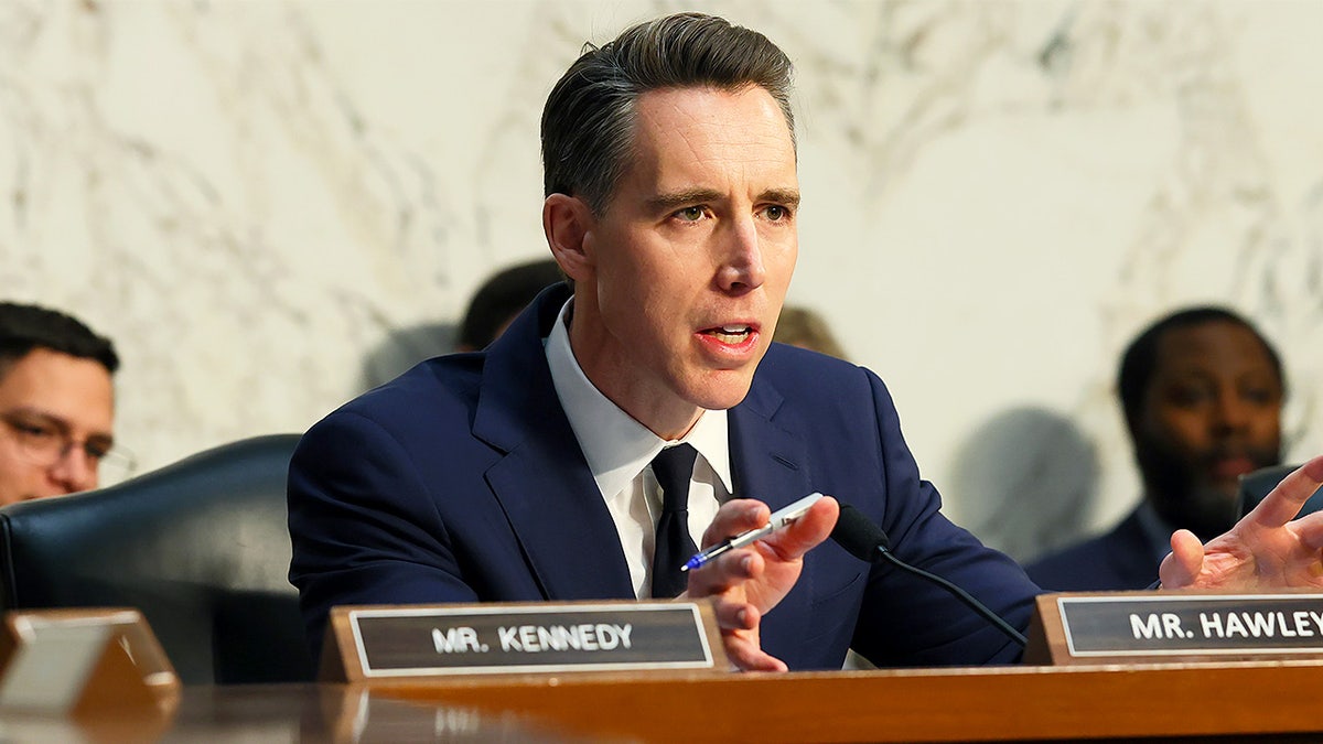 Sen. Josh Hawley speaking during a Senate hearing in the Hart Senate Office Building