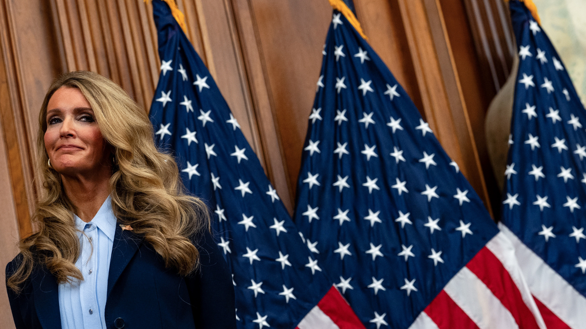 Kelly Loeffler speaking at a news conference at the US Capitol in Washington, D.C.