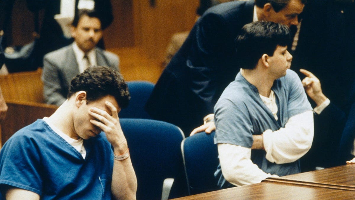 Brothers Lyle and Erik Menendez seated in court during trial