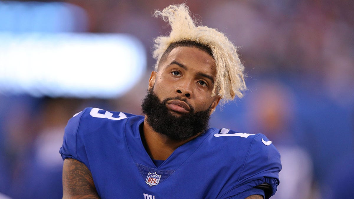 New York Giants wide receiver Odell Beckham Jr. reacting during a football game at MetLife Stadium