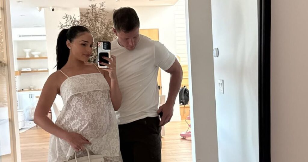 Pregnant Olivia Culpo Bares Baby Bump in Sheer Lace 2-Piece for Date With Christian McCaffrey