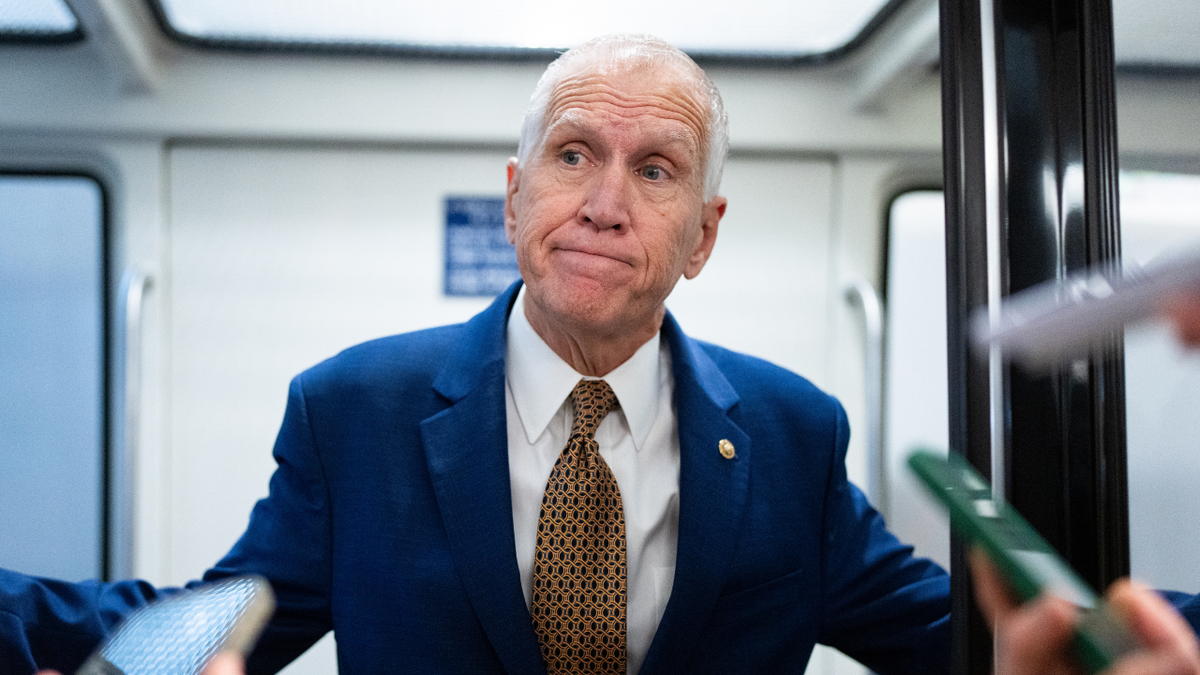 Sen. Thom Tillis speaking to reporters in the U.S. Capitol