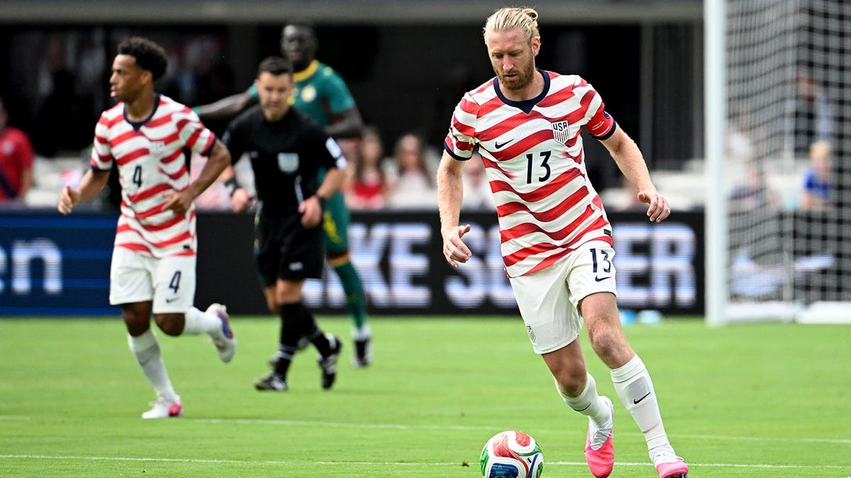 United States defender Tim Ream controlling the ball at Bank of America Stadium