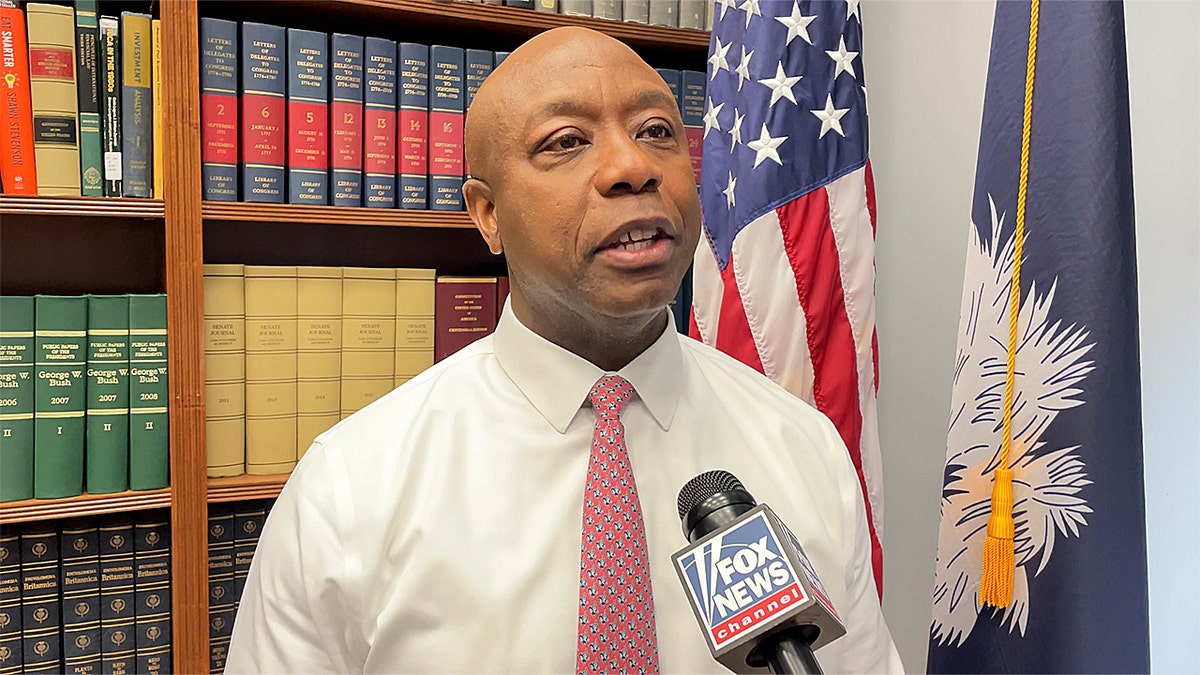 Sen. Tim Scott speaking during an interview in Washington D.C.