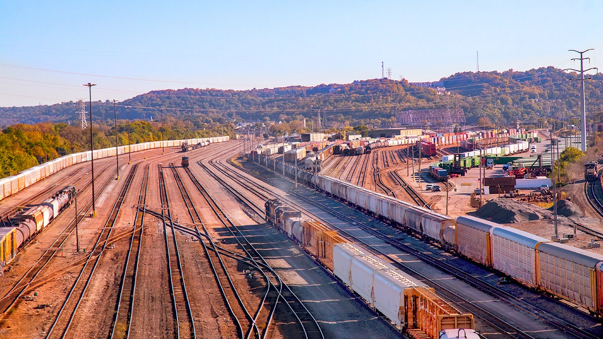 A large-scale commercial inland cargo container and railroad yard in Cincinnati Ohio