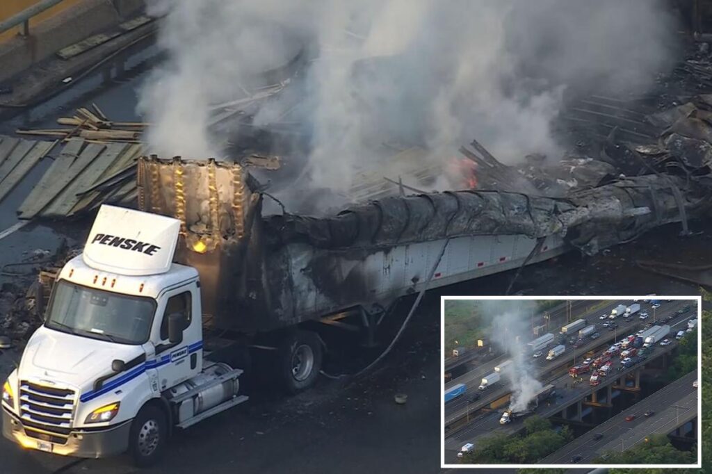 Tractor-trailers burst into flames after crash on New Jersey Turnpike
