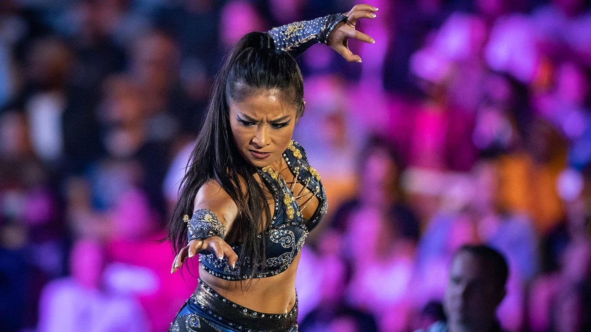 WWE star Lei Ying Lee looking at the packed crowd during WWE Friday Night SmackDown at the DCU Center