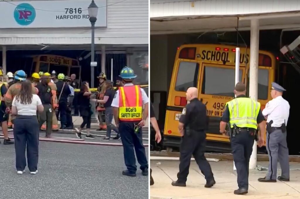 School bus transporting students from Maryland School for the Blind crashes into pharmacy School bus transporting students from Maryland School for the Blind crashes into pharmacy