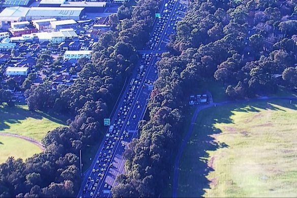 Traffic has come to a standstill due to the closure of the M5. 