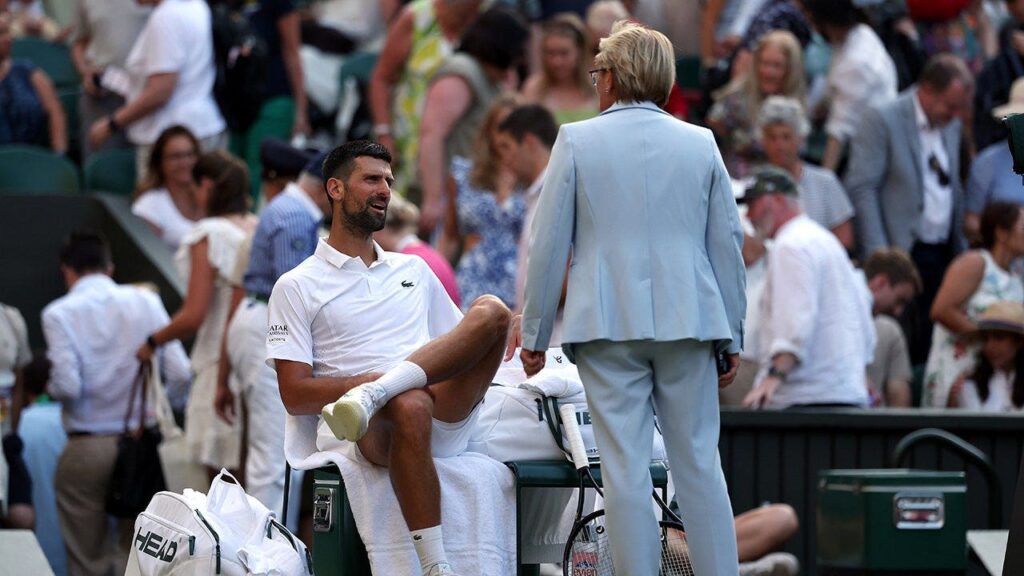 Novak Djokovic gets in heated argument with Wimbledon official over roof during thrilling quarterfinal win Novak Djokovic gets in heated argument with Wimbledon official over roof during thrilling quarterfinal win