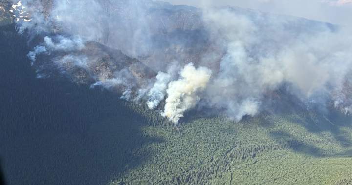 Fire crews work on containment lines between out-of-control blaze and Kimberley, B.C. Fire crews work on containment lines between out-of-control blaze and Kimberley, B.C.