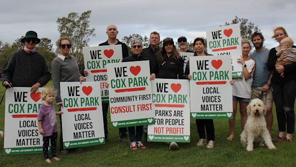 About 40 residents turned up at Cox Park in Lota on Sunday to discuss and protest the plans for new Pickleball courts. 