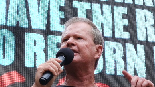 The CFMEU’s Michael Ravbar outside state parliament in 2024.