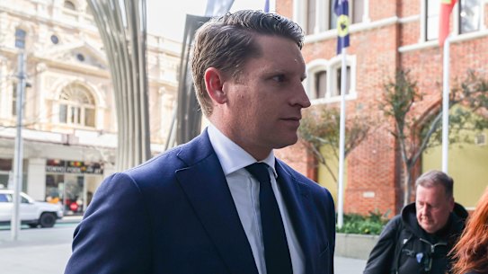 Andrew Hastie arrives at court on Monday. 