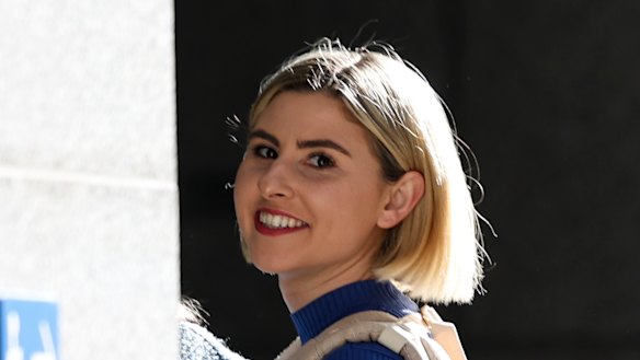 Lucinda Wright outside the corruption hearing last month.