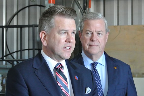 Deputy Premier Jarrod Bleijie and Health Minister Tim Nicholls speaking on Thursday.
