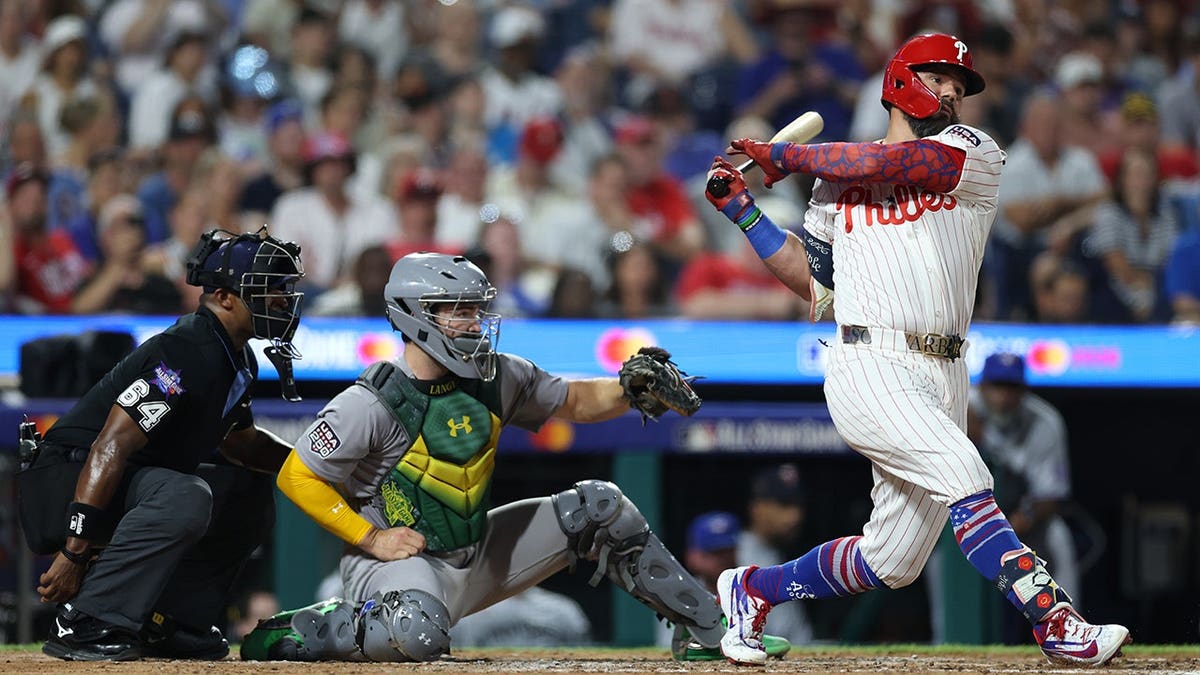 Kyle Schwarber at home plate during the MLB All-Star game