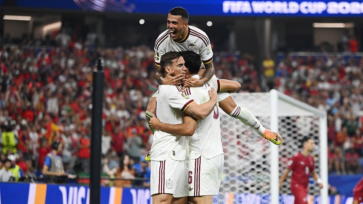 Spain celebrates goal