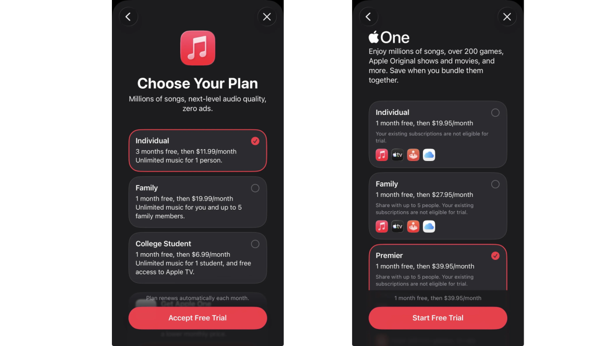 New Apple Music and Apple One subscription tiers