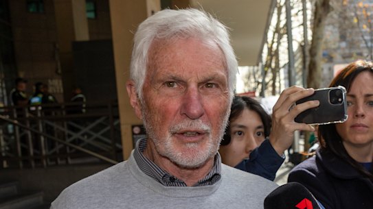 Mick Malthouse leaves Melbourne Magistrates Court after providing evidence on Monday.