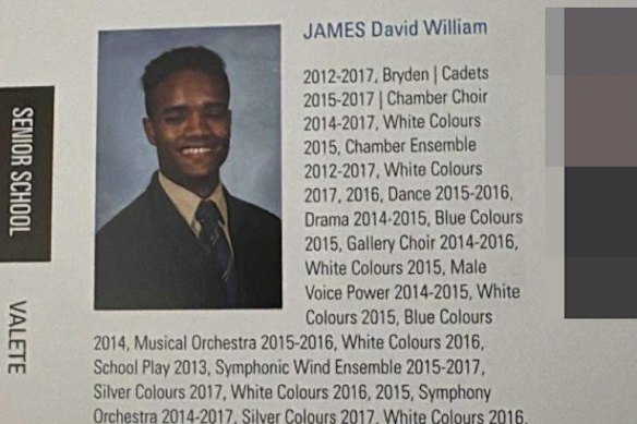 David James’ entry in the Knox Grammar yearbook from 2017.