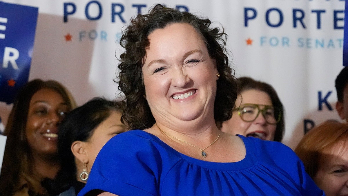 U.S. Rep. Katie Porter smiles during 2024 election night party