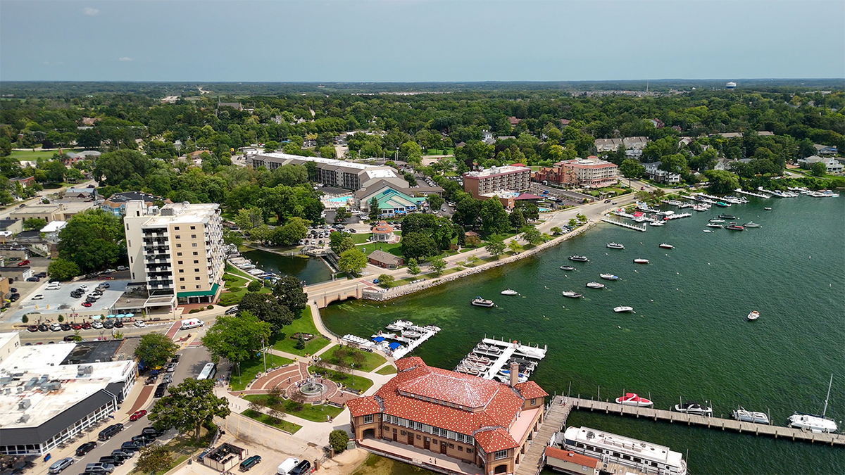 Aerial view of Lake Geneva, Wisconsin.