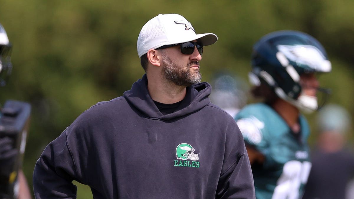 Nick Sirianni, Philadelphia Eagles head coach, looks on during rookie minicamp.
