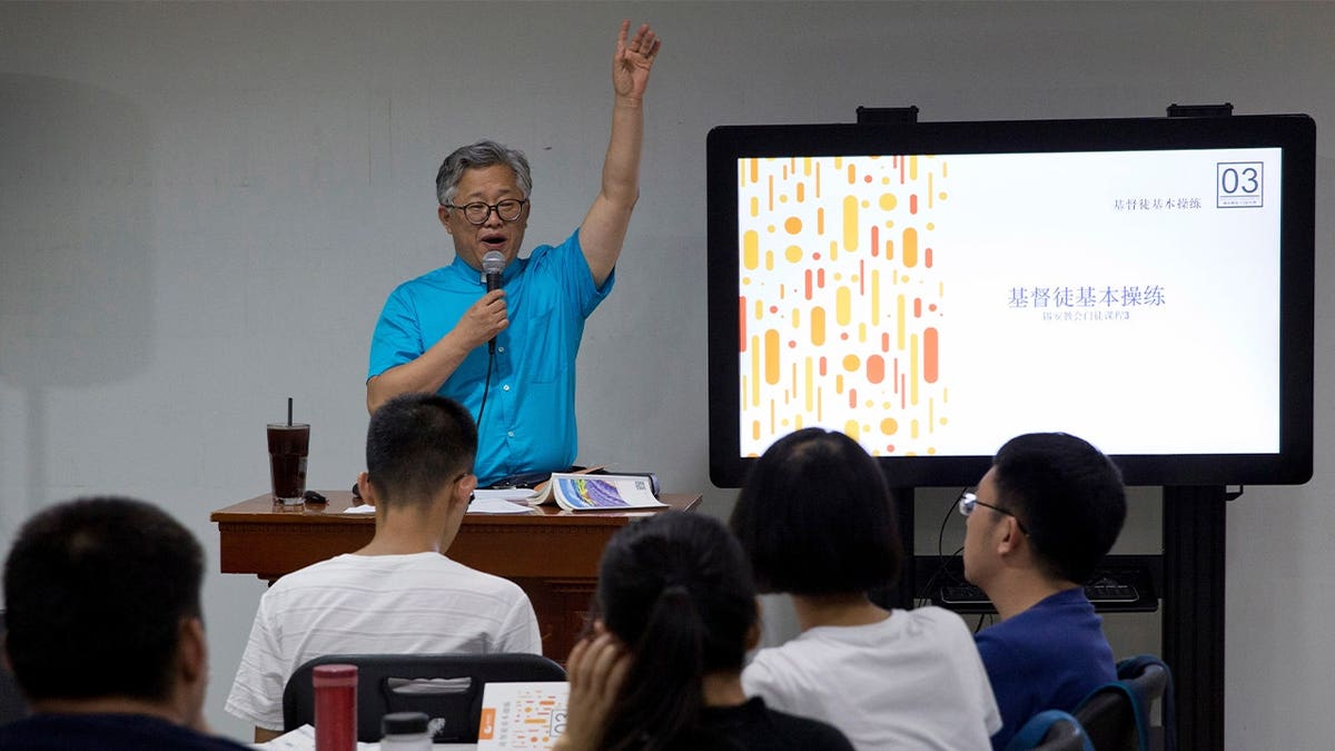 Pastor Jin teaching a class in 2018.