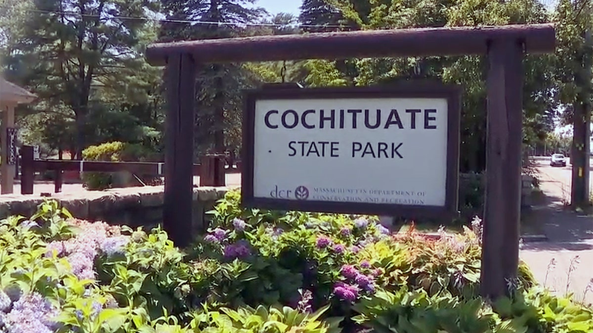Cochituate State Park entrance sign in Massachusetts