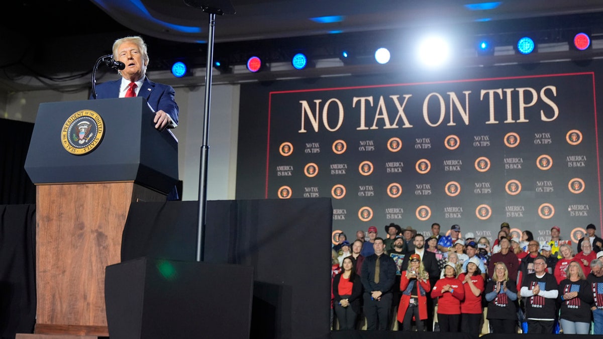 President Donald Trump speaks about the economy during an event at the Circa Resort and Casino in Las Vegas, Saturday, Jan. 25, 2025.