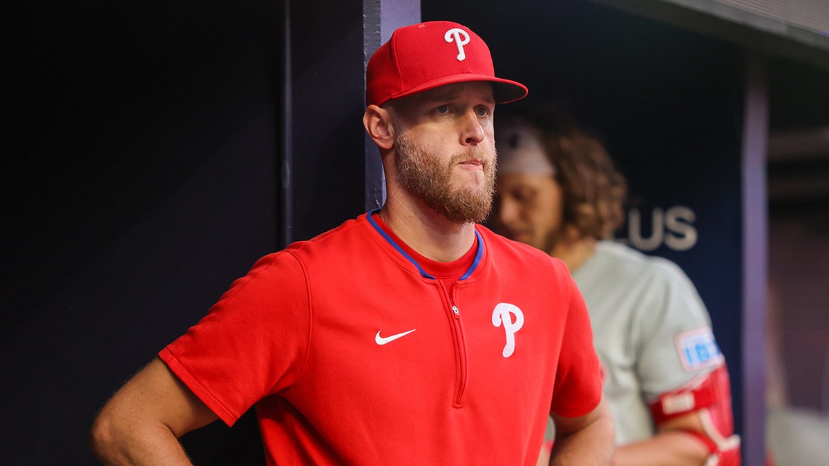 Zack Wheeler looks on during a Philadelphia Phillies game