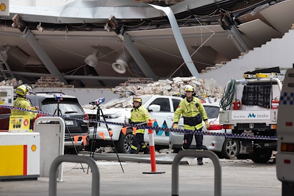 A large exclusion zone has been established around the collapsed building.