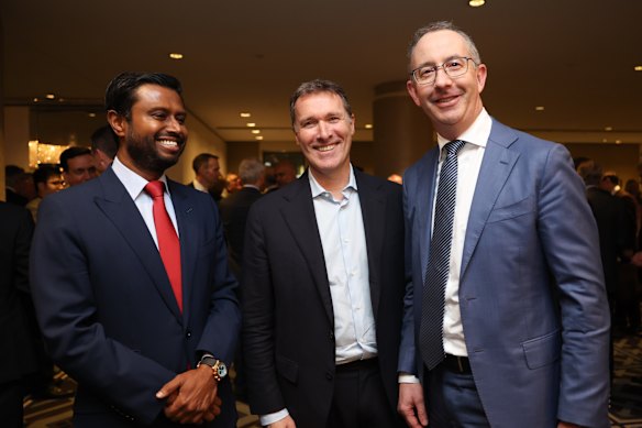 AirTrunk founder Robin Khuda, APA Group chief Adam Watson, and AGL Energy boss Damien Nicks.