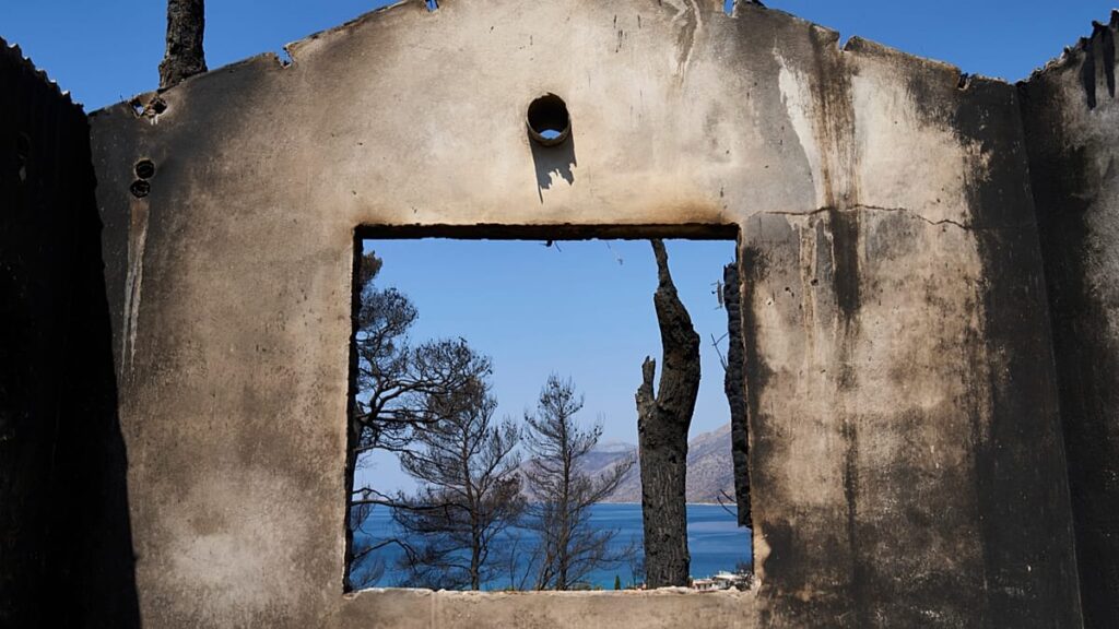 Residents in Greece survey damage left by fires near Athens