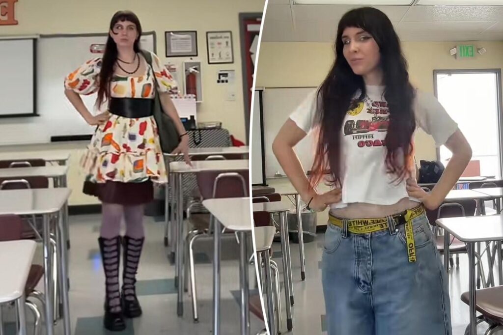 California teacher slammed for using classroom to flaunt flashy outfits in popular TikTok trend: ‘This is absurd!’