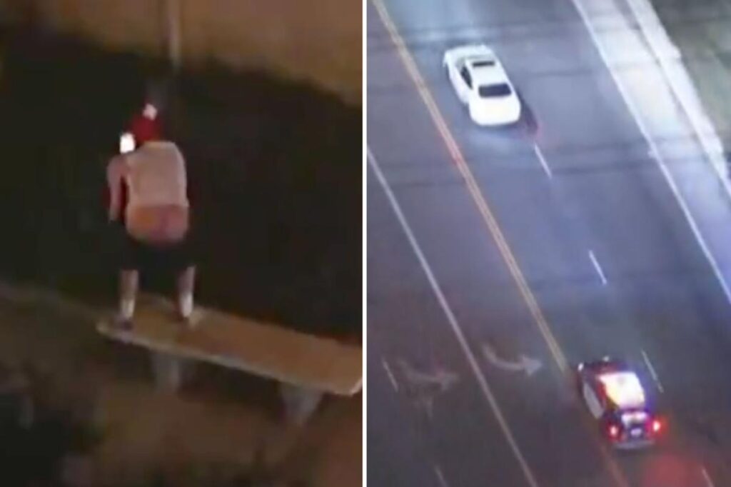 Excited bystander flashes his butt cheeks as hours-long police pursuit rolls through LA neighborhood Excited bystander flashes his butt cheeks as hours-long police pursuit rolls through LA neighborhood