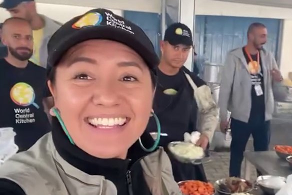 Australian Zomi Frankcom at a World Central Kitchen site in Gaza at the end of March.