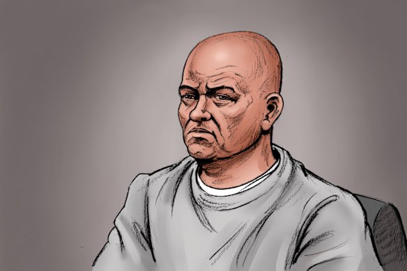 A court sketch of Ralph Carr.