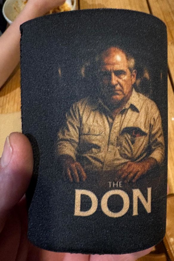 As a surprise for Thompson’s upcoming retirement, his station had made special beer stubbies: Thommo immortalised as ‘The Don’ from The Godfather.