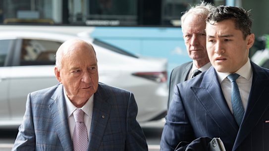 Alan Jones outside the Downing Centre Local Court on Tuesday.