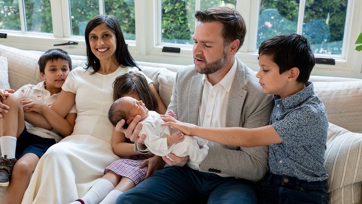 Vice President JD Vance and his wife Usha with their children, including newborn baby boy Alec.