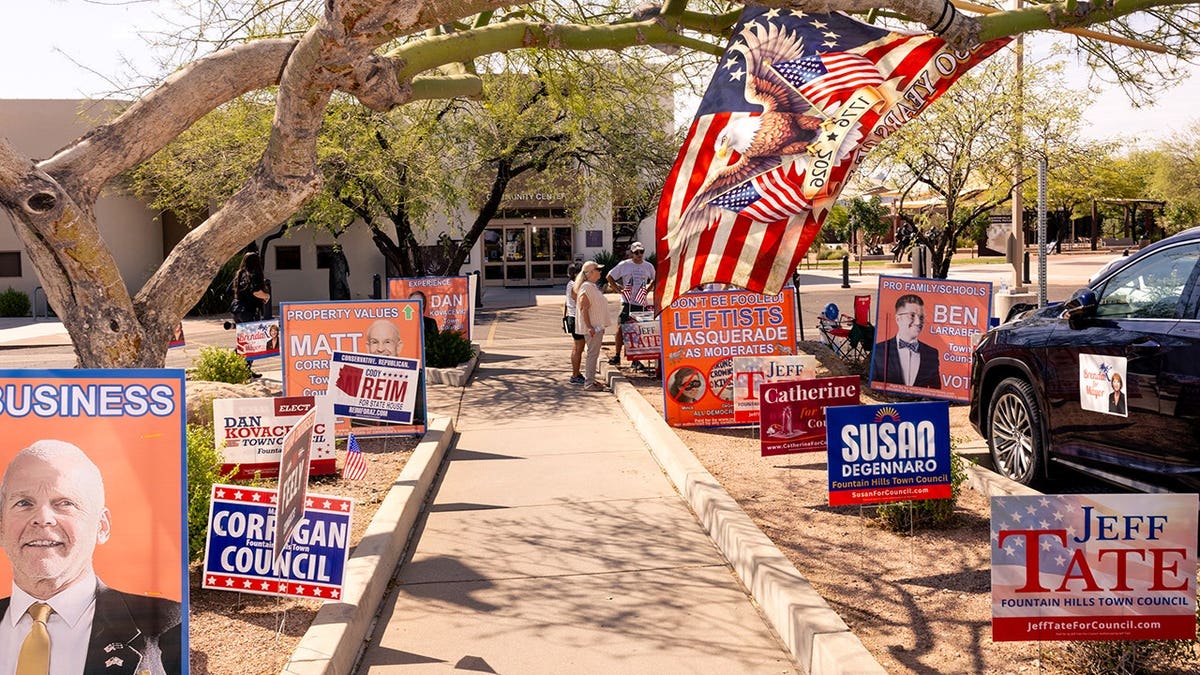 Election voting polling place with signs