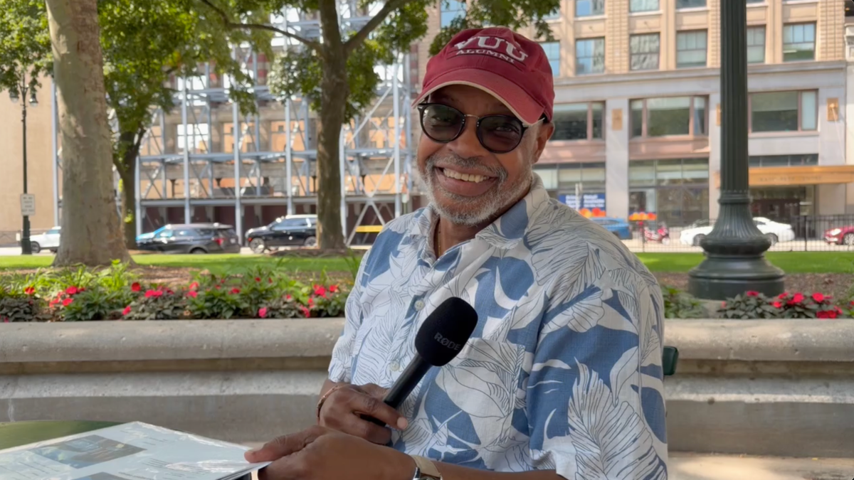 A resident in Grand Circus Park, Detroit.