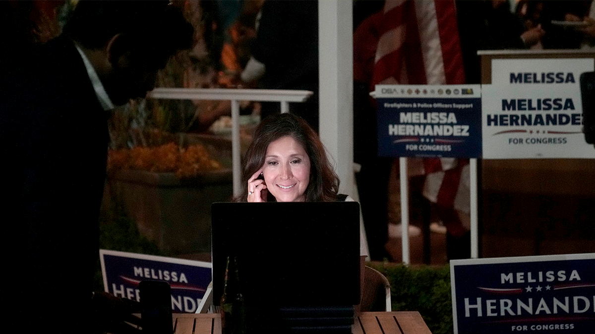 Melissa Hernandez speaking at a California 2026 election event.