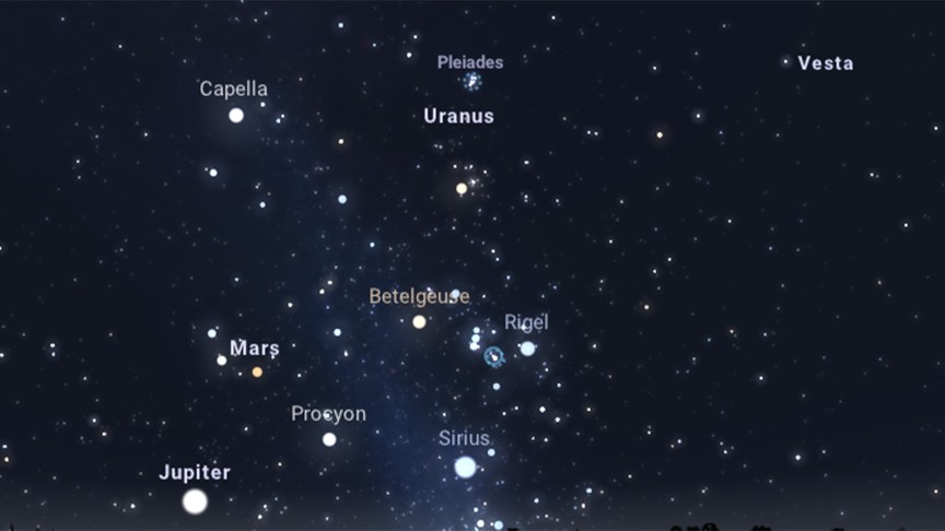 A screenshot of the night sky rendered from Stellarium's website.