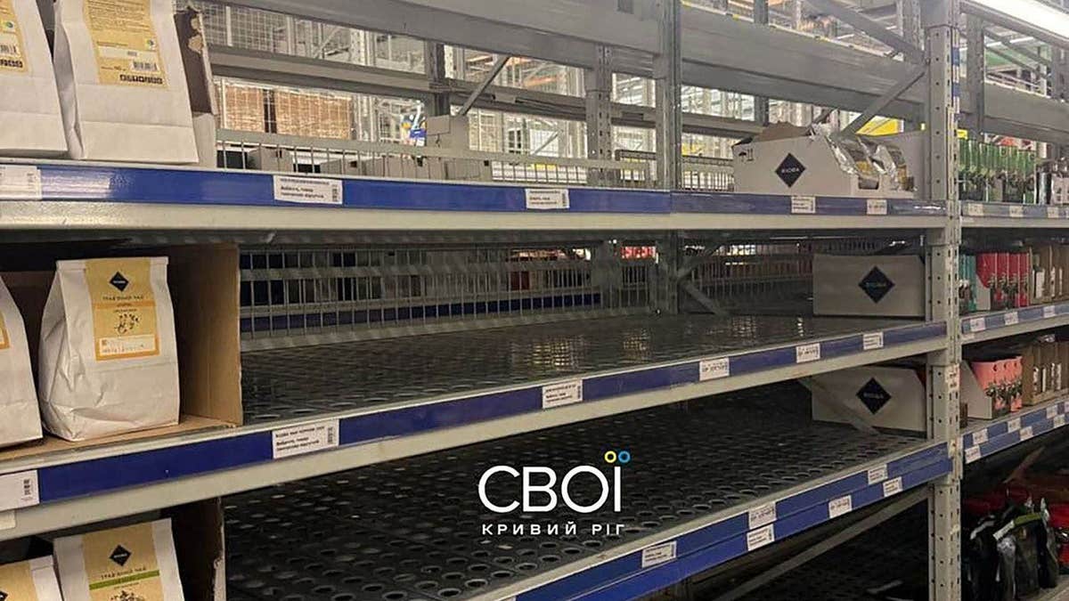 Empty shelves in supermarkets in Kyiv, Ukraine