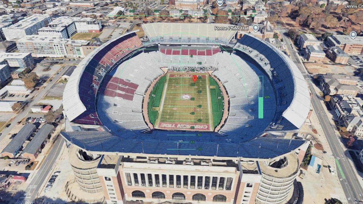 An aerial view of Alabama University's college football stadium.