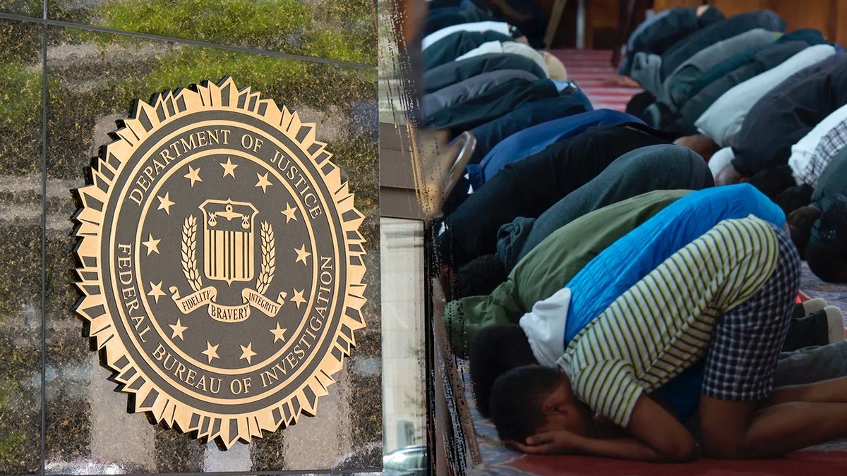 Split image of FBI HQ and CAIR prayer event