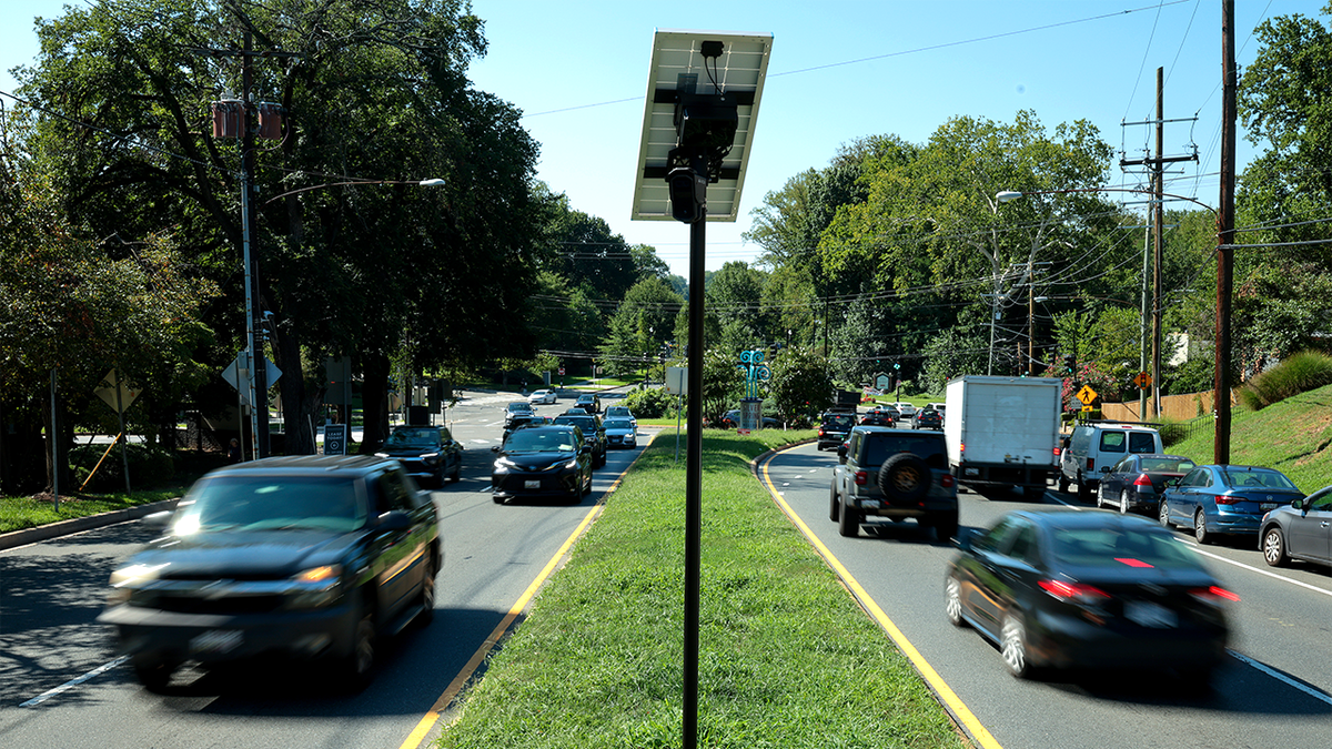 Automatic license plate reader camera monitors traffic in Maryland.